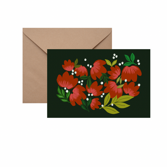 Cherry Blossom (green) - CHRISTMAS CARD w/ ENVELOPE